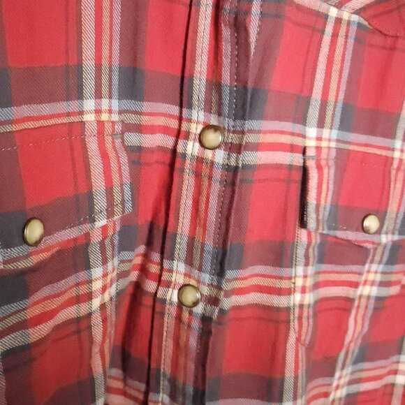 Jachs Girlfriend Womens Red Plaid Pearl Snap Long Sleeve Shirt Medium - Picture 3 of 6